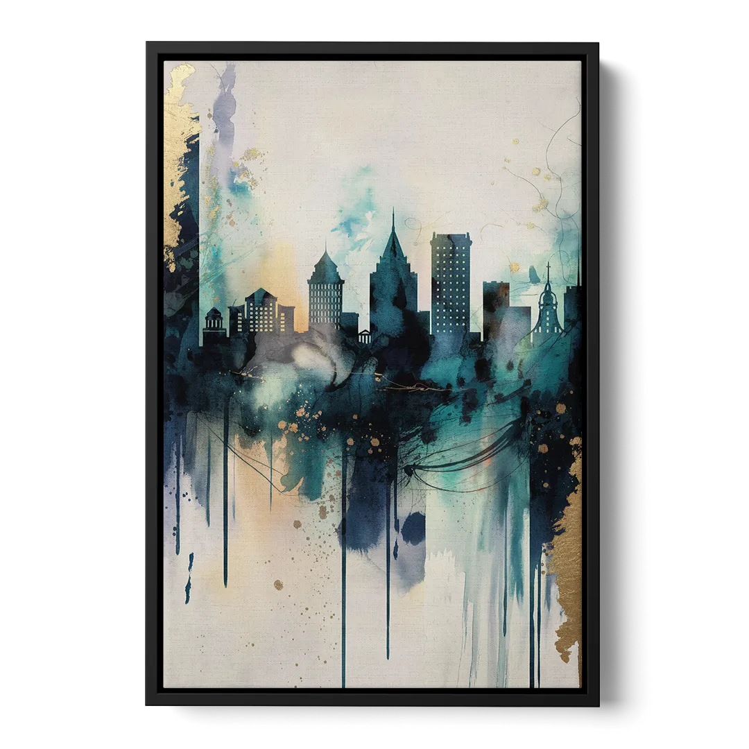Providence Abstract Skyline Front - Black Canvas Wall Art