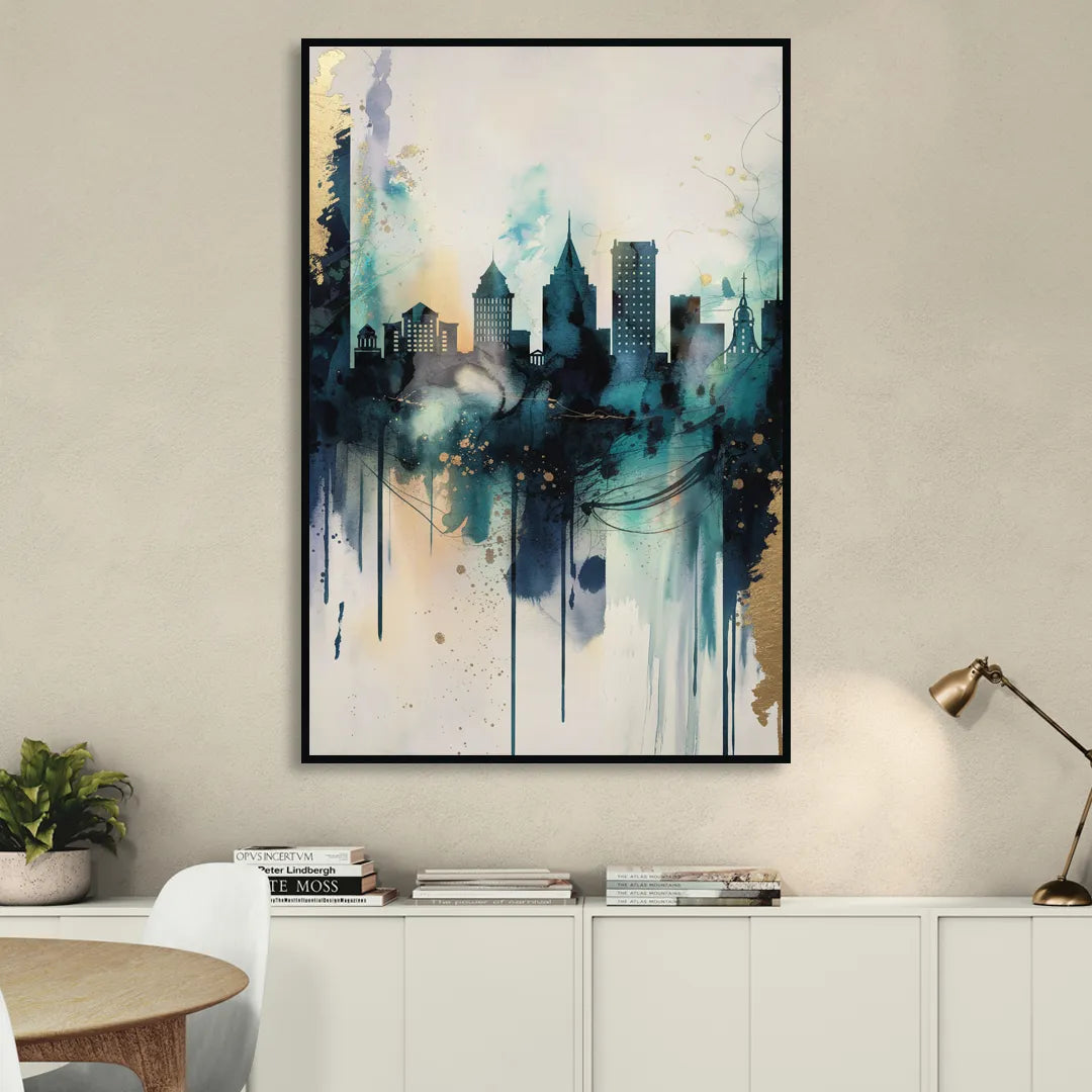 Providence Abstract Skyline Living Room - Black Canvas Wall Art