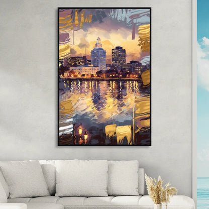 Providence Cityscape Reflection Living Room - Black Canvas Wall Art