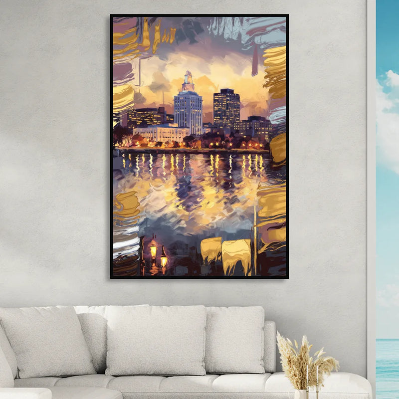 Providence Cityscape Reflection Living Room - Black Canvas Wall Art