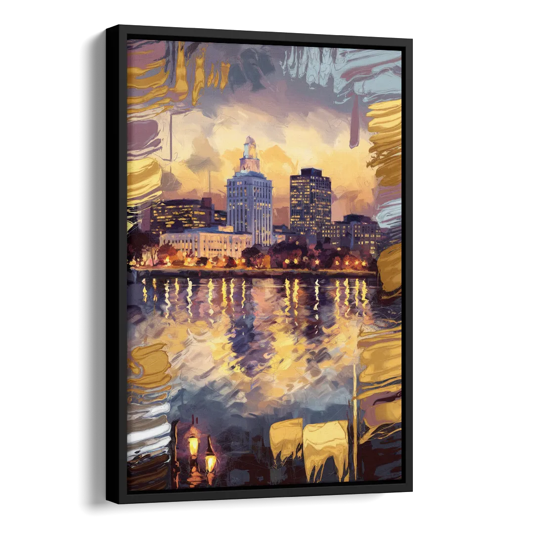 Providence Cityscape Reflection Side - Black Canvas Wall Art