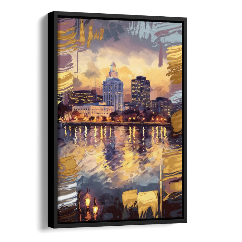 Providence Cityscape Reflection Side - Black Canvas Wall Art