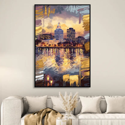 Providence Cityscape Reflection Sitting Room - Black Canvas Wall Art