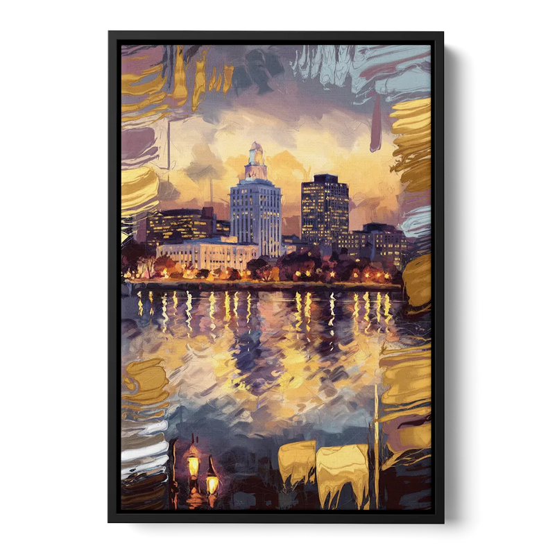 Providence Cityscape Reflection Front - Black Canvas Wall Art