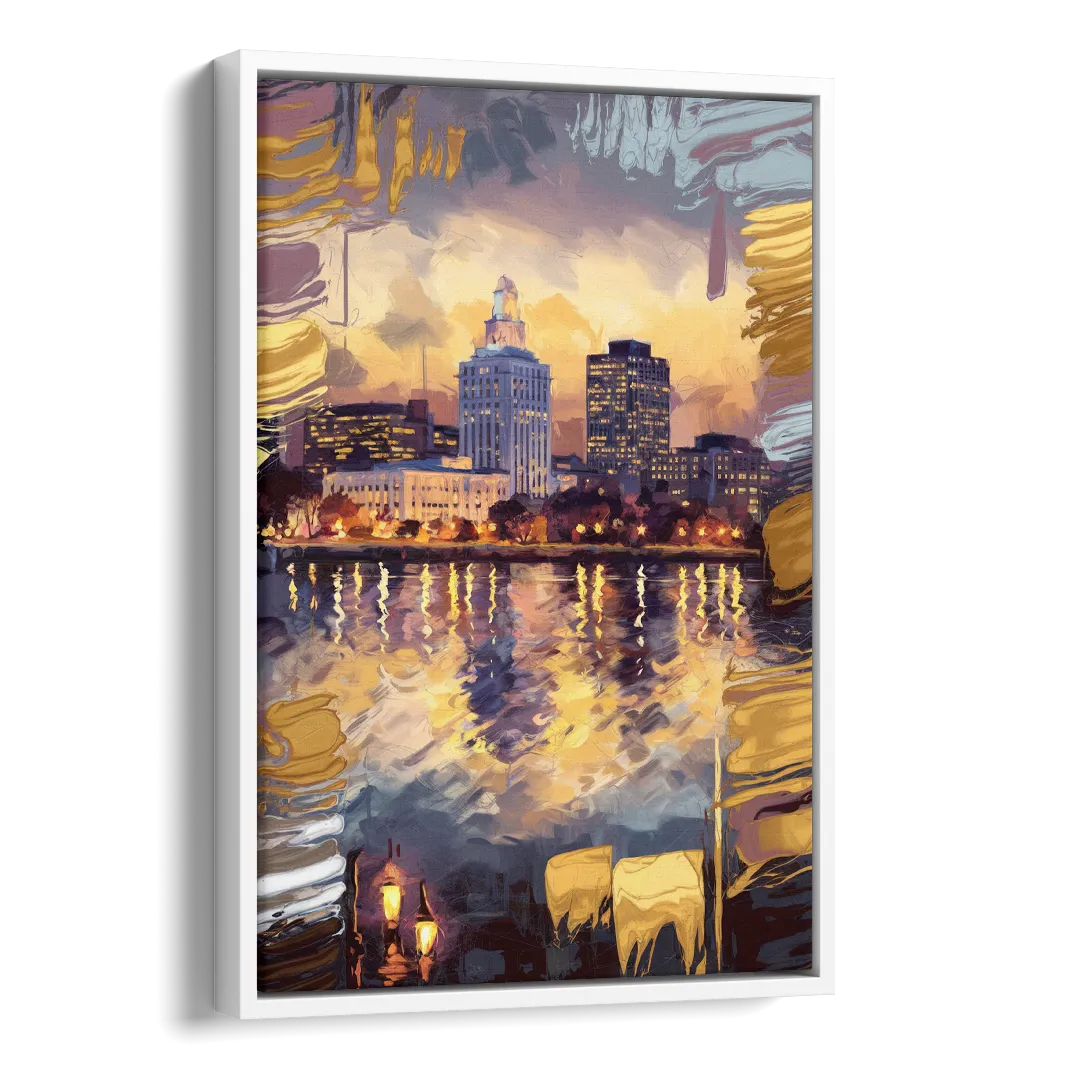 Providence Cityscape Reflection Side - White Canvas Wall Art
