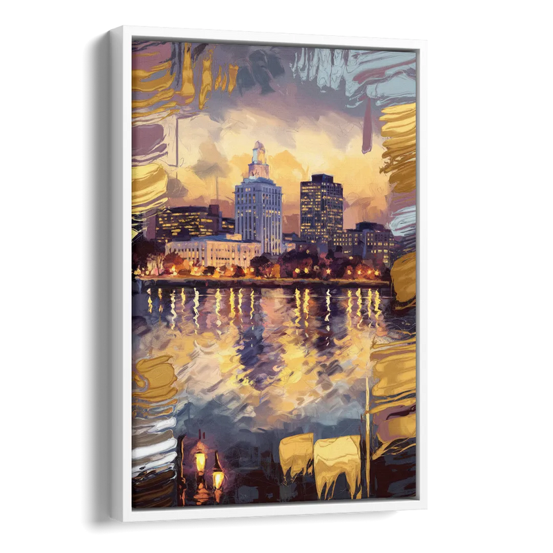 Providence Cityscape Reflection Side - White Canvas Wall Art