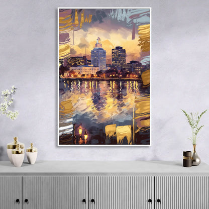 Providence Cityscape Reflection Sitting Room - White Canvas Wall Art
