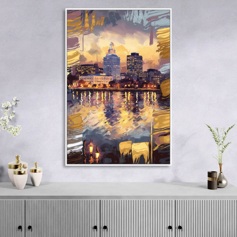 Providence Cityscape Reflection Sitting Room - White Canvas Wall Art