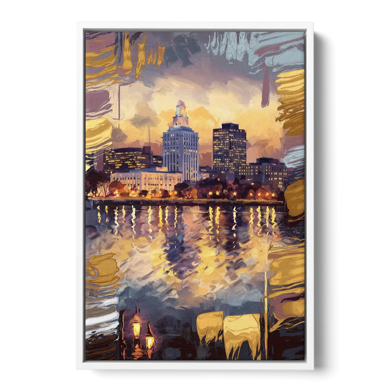 Providence Cityscape Reflection Front - White Canvas Wall Art