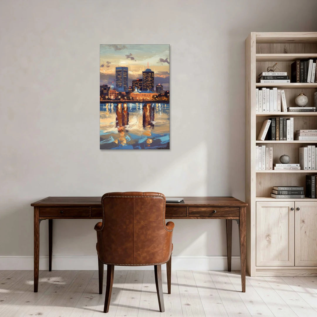 Providence Cityscape Reflection Mirror - Canvas Wall Art - Office - 24x36