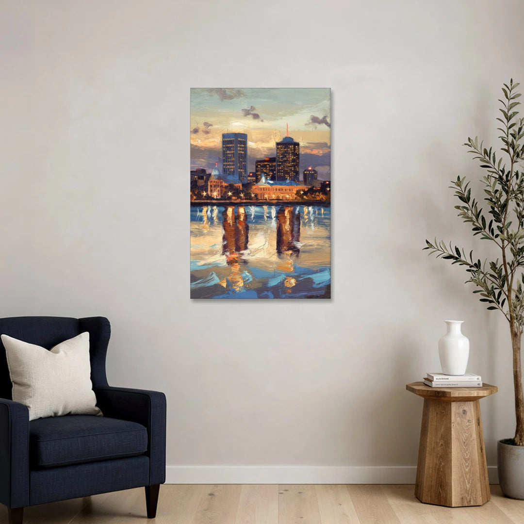 Providence Cityscape Reflection Mirror - Canvas Wall Art - Sofa - 24x36