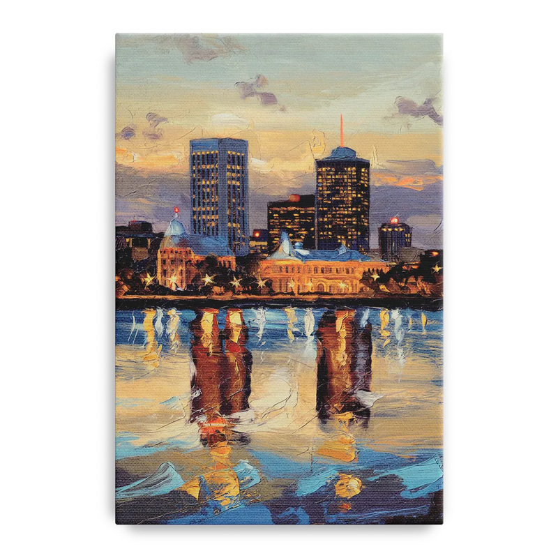 Providence Cityscape Reflection Mirror Front - Canvas Wall Art