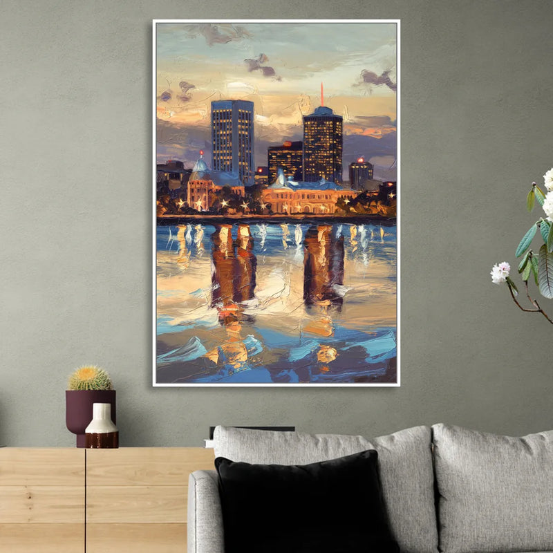 Providence Cityscape Reflection Mirror Sitting Room - White Canvas Wall Art