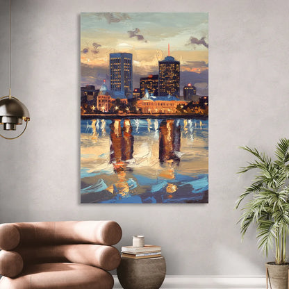 Providence Cityscape Reflection Mirror Sitting Room - Canvas Wall Art