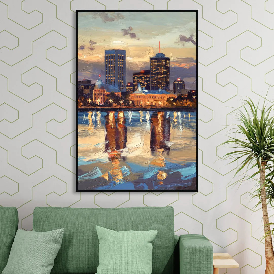 Providence Cityscape Reflection Mirror Sitting Room - Black Canvas Wall Art