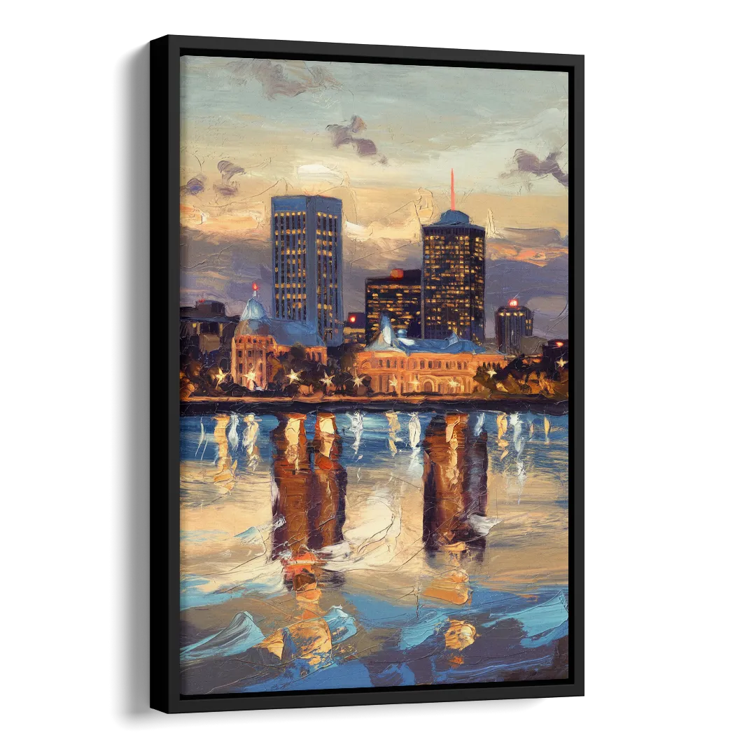 Providence Cityscape Reflection Mirror Side - Black Canvas Wall Art