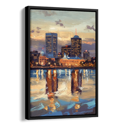 Providence Cityscape Reflection Mirror Side - Black Canvas Wall Art