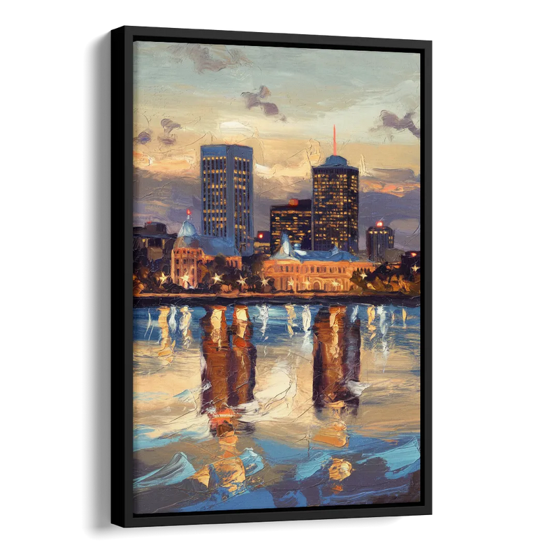 Providence Cityscape Reflection Mirror Side - Black Canvas Wall Art