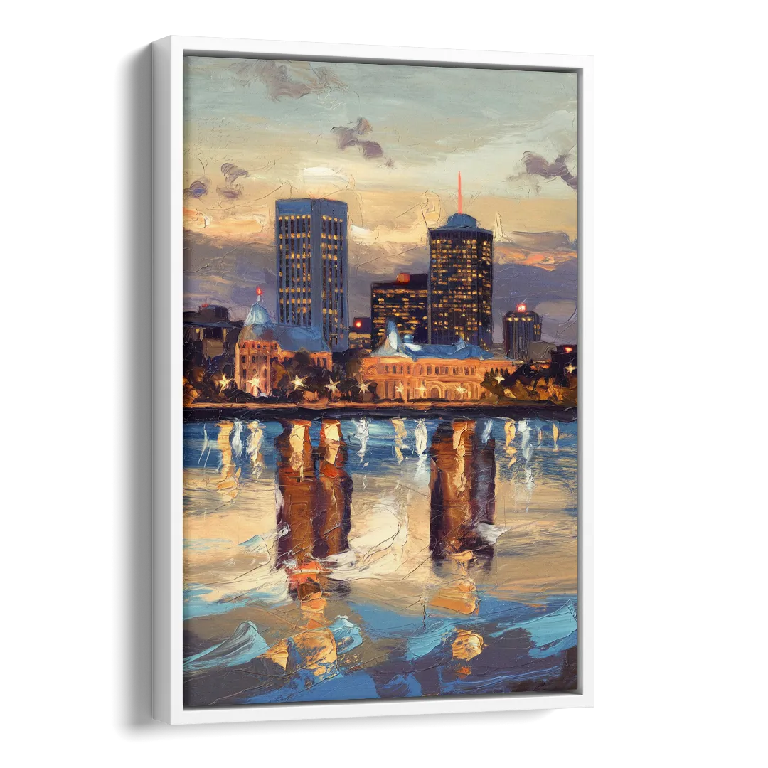 Providence Cityscape Reflection Mirror Side - White Canvas Wall Art