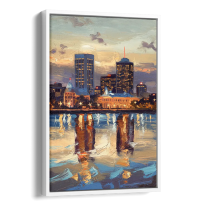 Providence Cityscape Reflection Mirror Side - White Canvas Wall Art