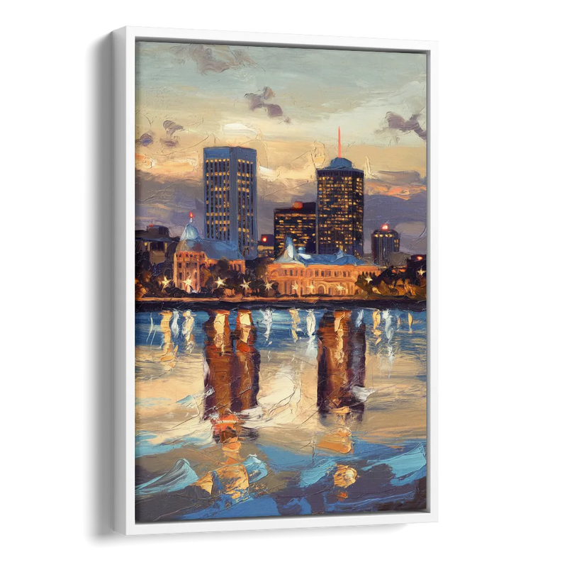 Providence Cityscape Reflection Mirror Side - White Canvas Wall Art