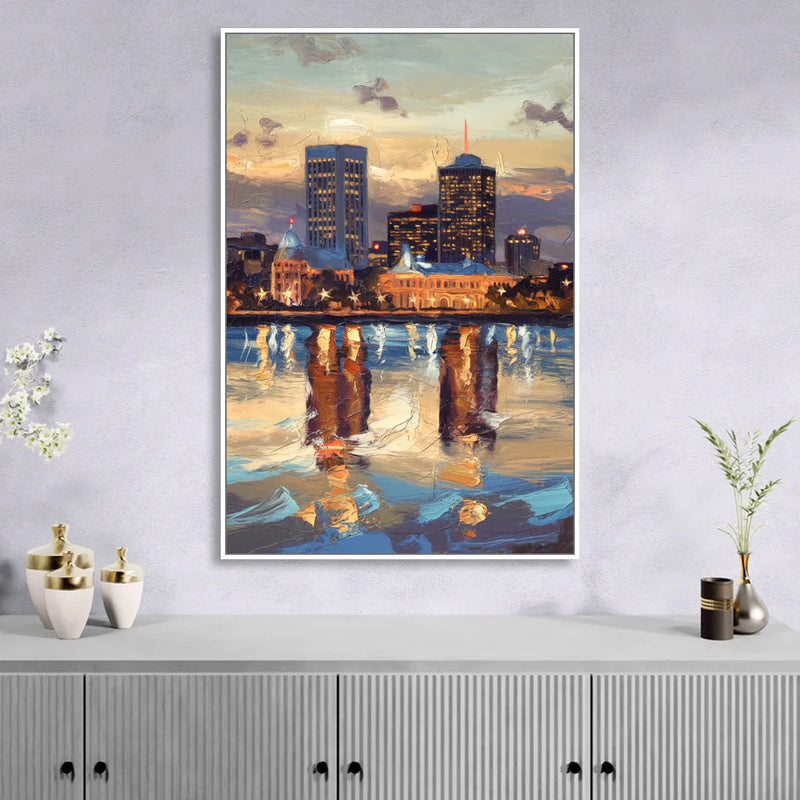 Providence Cityscape Reflection Mirror Living Room - White Canvas Wall Art
