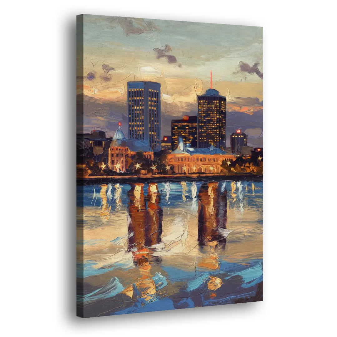 Providence Cityscape Reflection Mirror Side - Canvas Wall Art