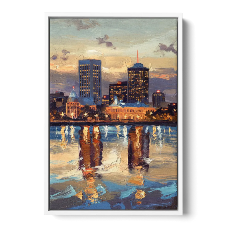 Providence Cityscape Reflection Mirror Front - White Canvas Wall Art
