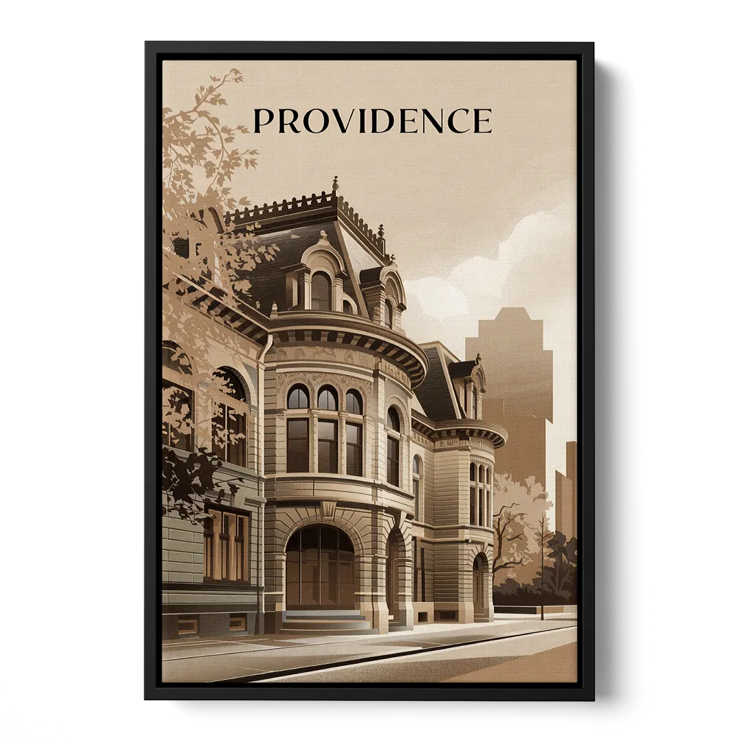 Providence Historic Architecture Front - Black Canvas Wall Art