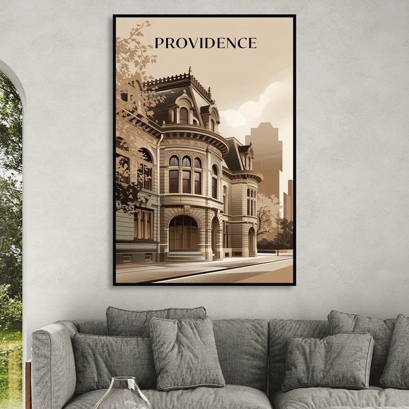 Providence Historic Architecture Sitting Room - Black Canvas Wall Art