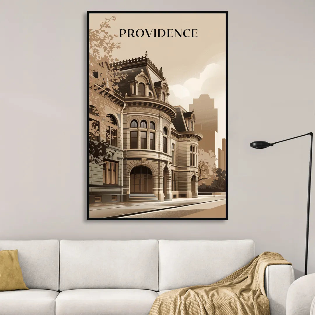 Providence Historic Architecture Living Room - Black Canvas Wall Art