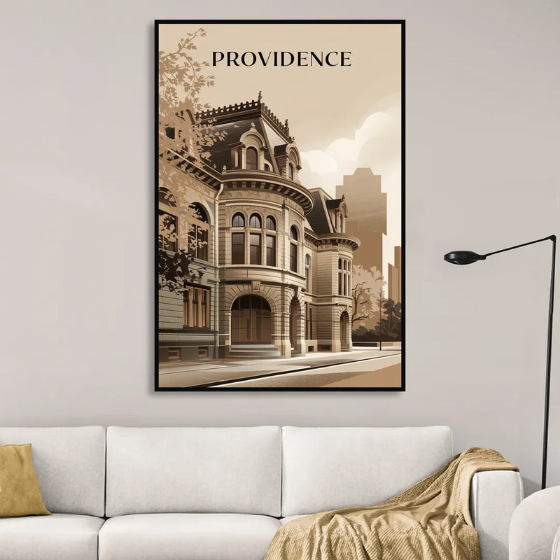 Providence Historic Architecture Living Room - Black Canvas Wall Art