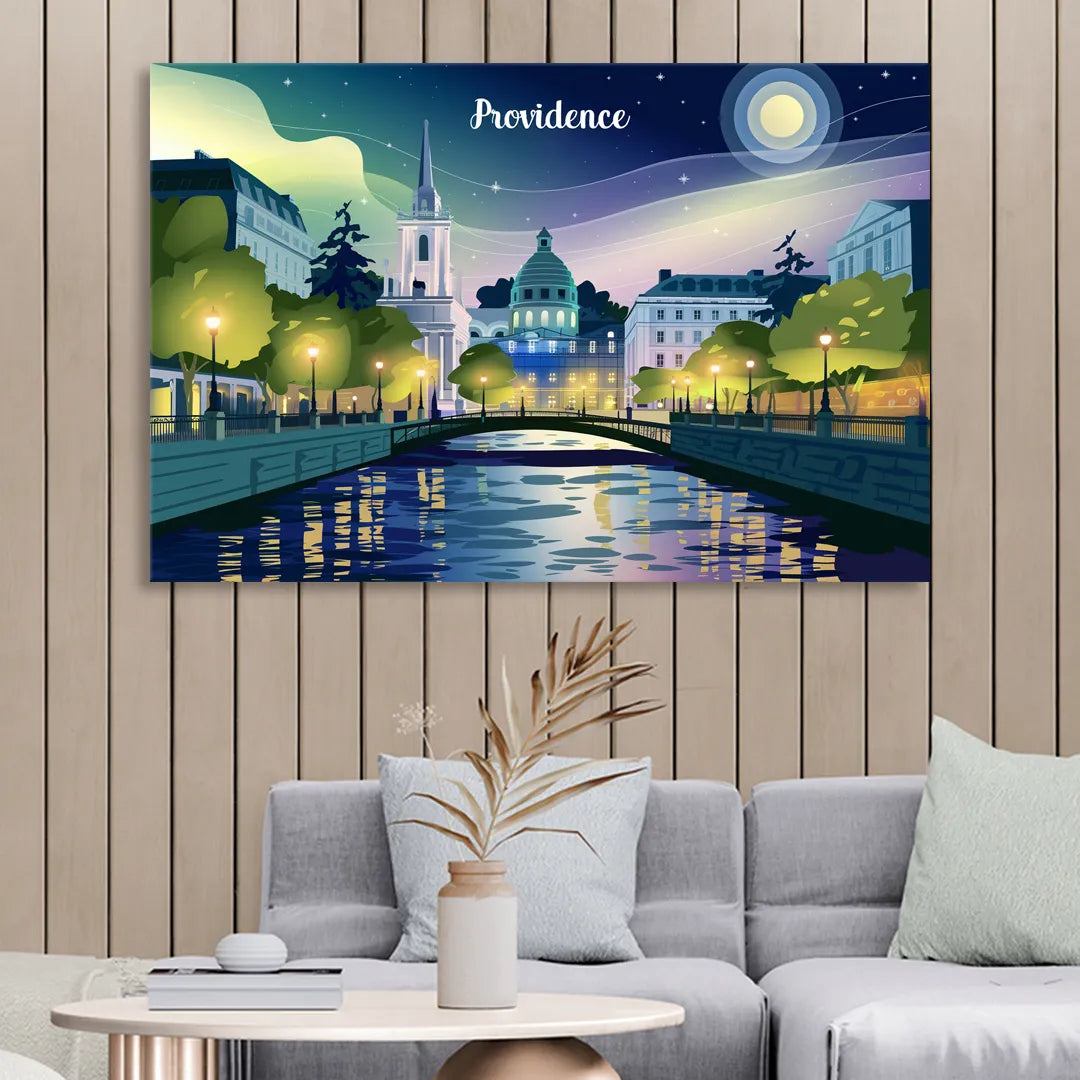 Providence Night Lights Sitting Room - Canvas Wall Art