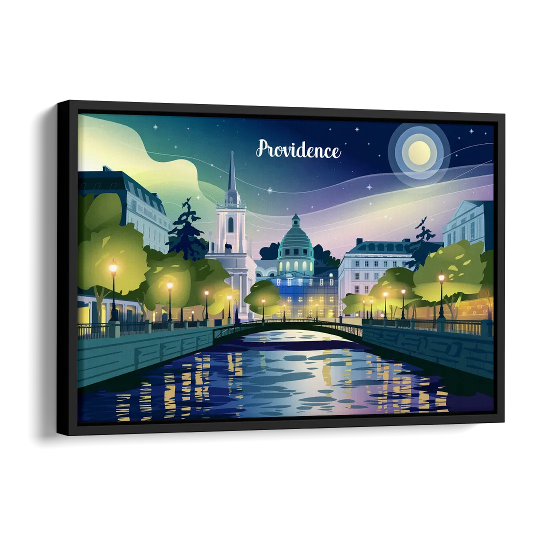 Providence Night Lights Side - Black Canvas Wall Art