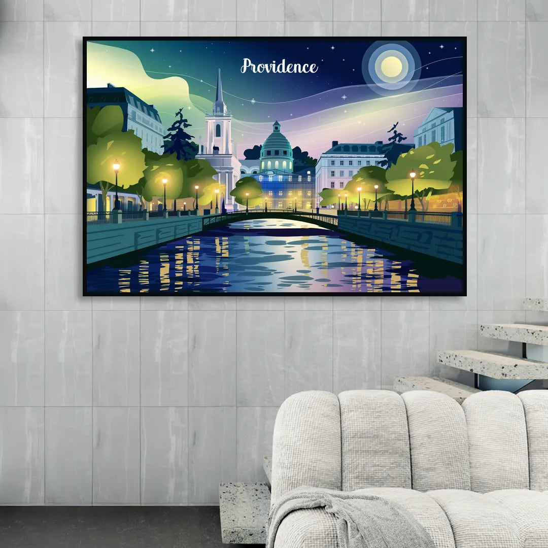 Providence Night Lights Sitting Room - Black Canvas Wall Art