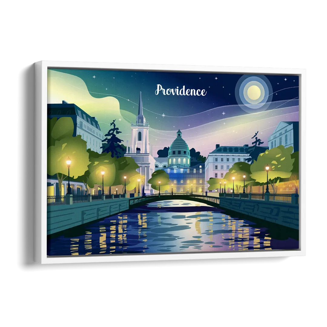 Providence Night Lights Side - White Canvas Wall Art