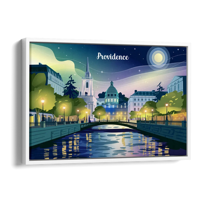 Providence Night Lights Side - White Canvas Wall Art