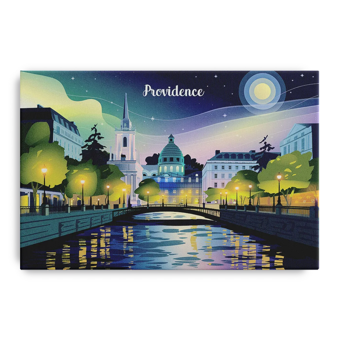 Providence Night Lights Front - Canvas Wall Art
