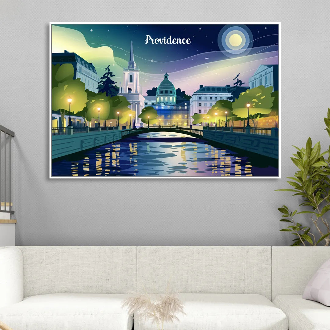 Providence Night Lights Sitting Room - White Canvas Wall Art