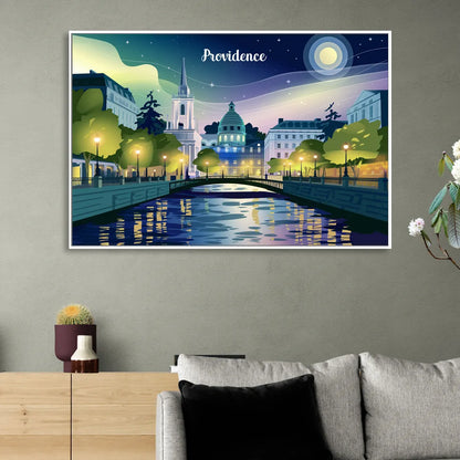 Providence Night Lights Living Room - White Canvas Wall Art