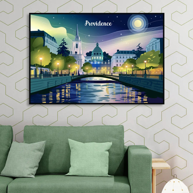 Providence Night Lights Living Room - Black Canvas Wall Art