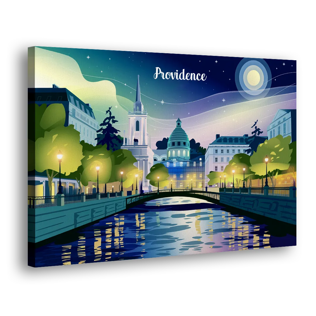 Providence Night Lights Side - Canvas Wall Art