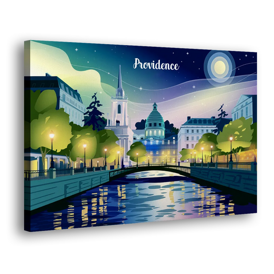 Providence Night Lights Side - Canvas Wall Art