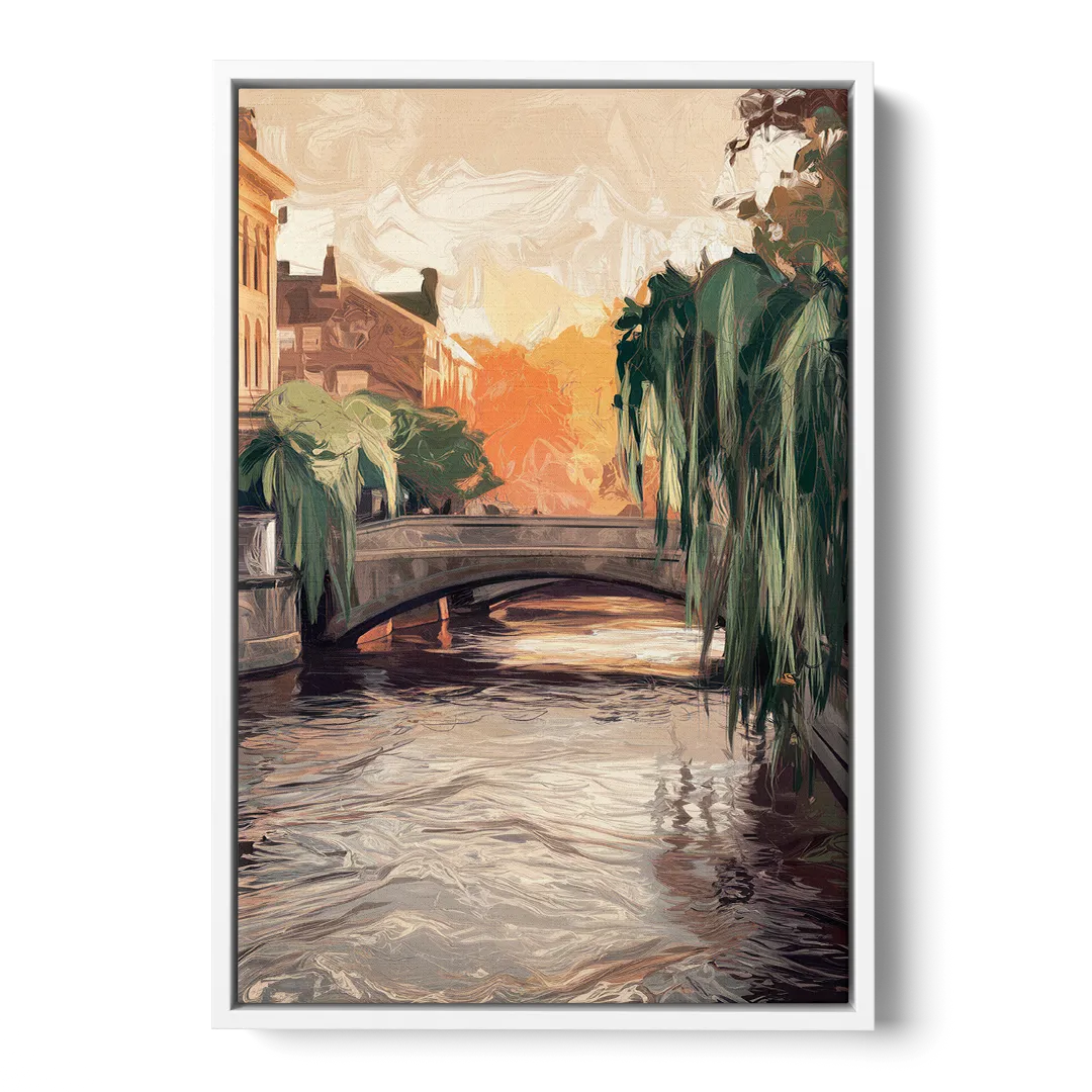 Providence Riverwalk Scene Front - White Canvas Wall Art