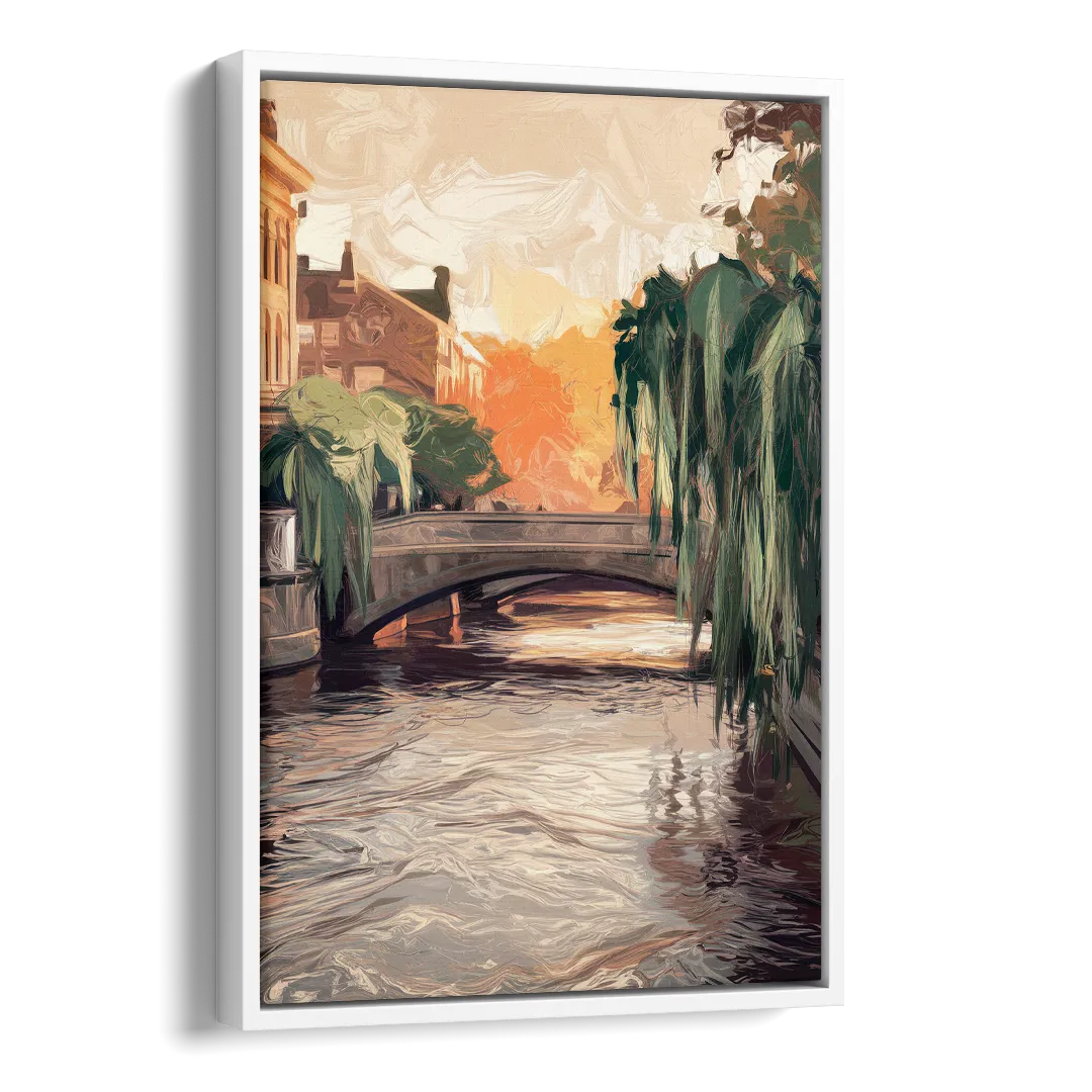 Providence Riverwalk Scene Side - White Canvas Wall Art