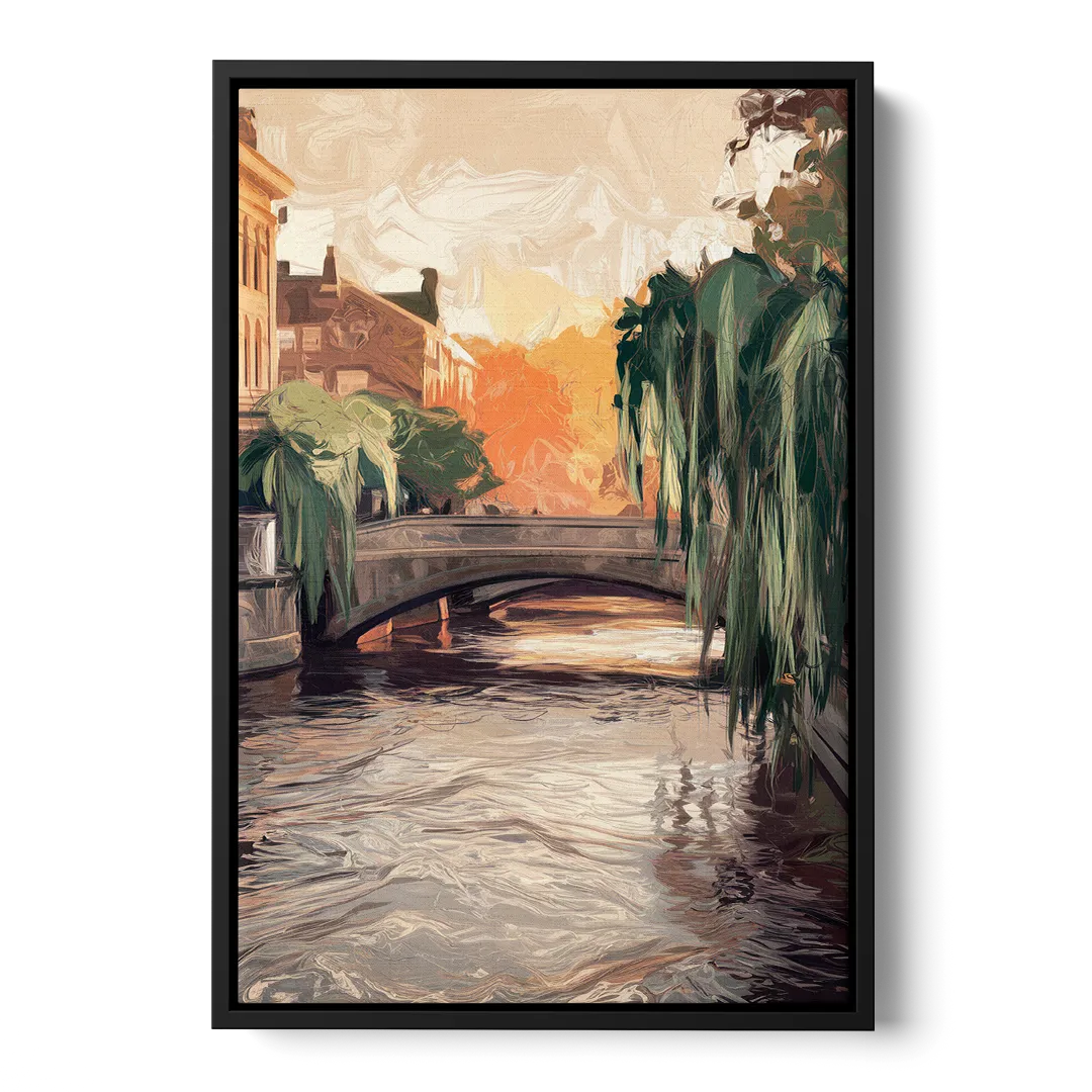 Providence Riverwalk Scene Front - Black Canvas Wall Art