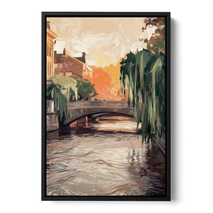 Providence Riverwalk Scene Front - Black Canvas Wall Art