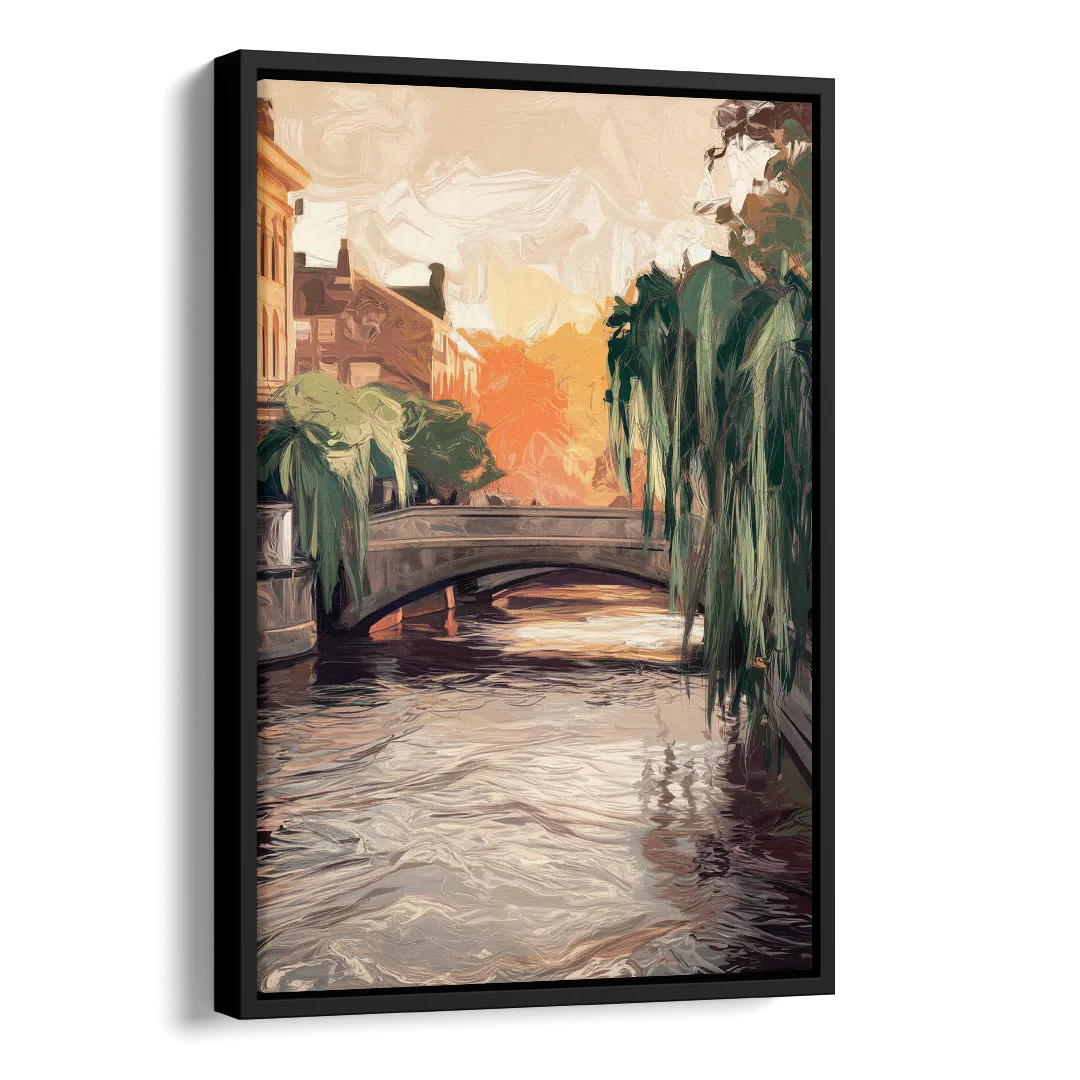 Providence Riverwalk Scene Side - Black Canvas Wall Art