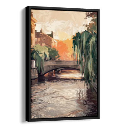 Providence Riverwalk Scene Side - Black Canvas Wall Art