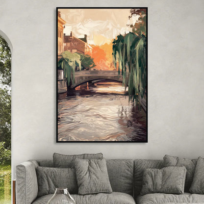 Providence Riverwalk Scene Living Room - Black Canvas Wall Art